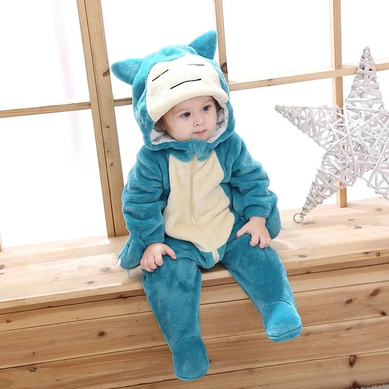 Miniso Pikachu Baby Overall Niedlicher Snorlax Strampler Kleinkind Säugling Neugeborenen Body Kinder Cosplay Winter Kapuzen Outfits