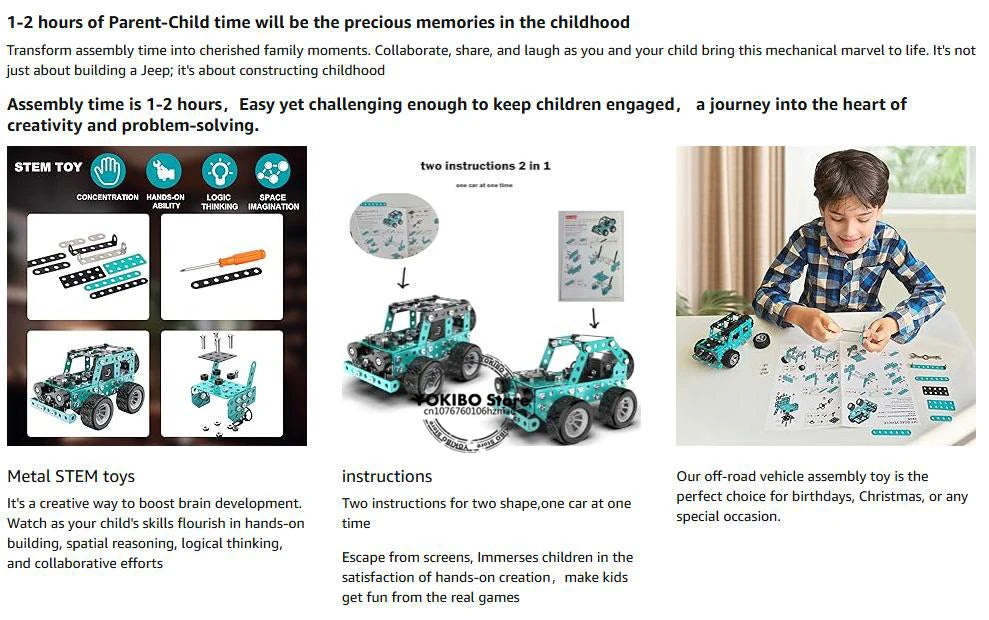 Metall Baukasten Auto - Technik Bauset für Kinder - Offroad Truck Modell zum Selberbauen