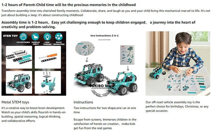 Metall Baukasten Auto - Technik Bauset für Kinder - Offroad Truck Modell zum Selberbauen