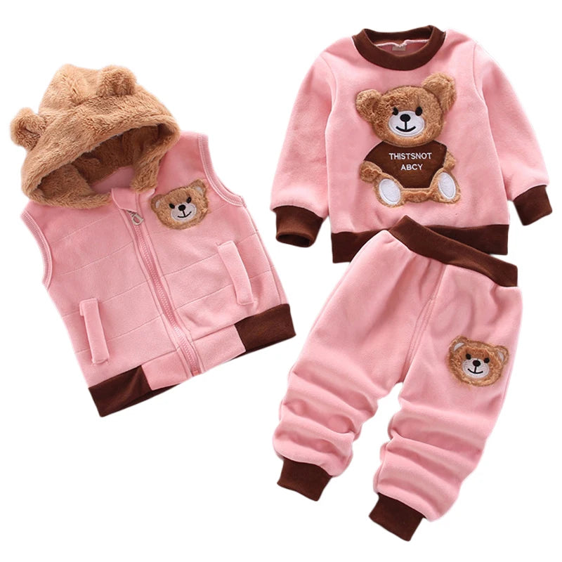 3PCS Winter Herbst Kleinkind Baby Jungen Mädchen Kleidung Baby Pullover Mantel + Hosen + Kapuze Weste Outfit Set Infant warme Kleidung Anzüge