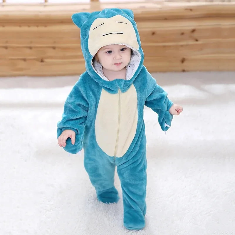 Miniso Pikachu Baby Overall Niedlicher Snorlax Strampler Kleinkind Säugling Neugeborenen Body Kinder Cosplay Winter Kapuzen Outfits