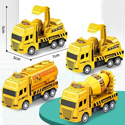 Baufahrzeuge Spielzeug Set - 4 Stück - Pull-Back Autos mit Kran, Betonmischer, Muldenkipper & Tankwagen