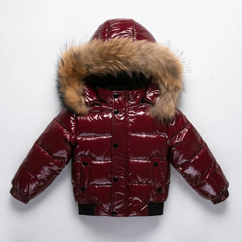 Kinder Winterjacke mit Fellkragen - Glänzend & Warm - Wasserdicht - 1-8 Jahre