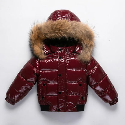 Kinder Winterjacke mit Fellkragen - Glänzend & Warm - Wasserdicht - 1-8 Jahre