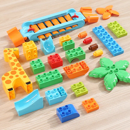 Neueste Große Größe Plattenspieler Marmor Rennen Run Bausteine Kreative Klavier DIY Blöcke Kunststoff Trichter Rutsche DIY Montage Ziegel