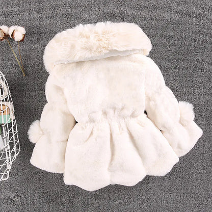 Mädchen Winter Plüschmantel mit Kunstfell & Pompons - Warm & Weich - 1-7 Jahre