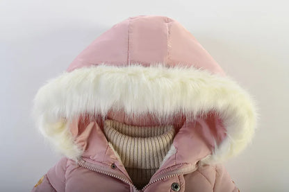 Winter Mädchen Jacke Futter Plus Samt Dicke Warm Halten Hülse Drucken Mit Kapuze Lange Stil Mäntel Für 4-6Y Kinder Baumwolle Schnee kleidung