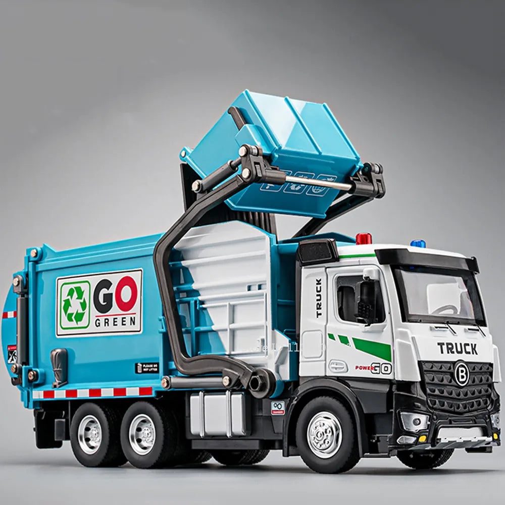 1:18 Electric Sanitation Garbage Truck Toy Cars Model Alloy Water Tanker Diecast Light Sound Vehicle Children's Educational Toys