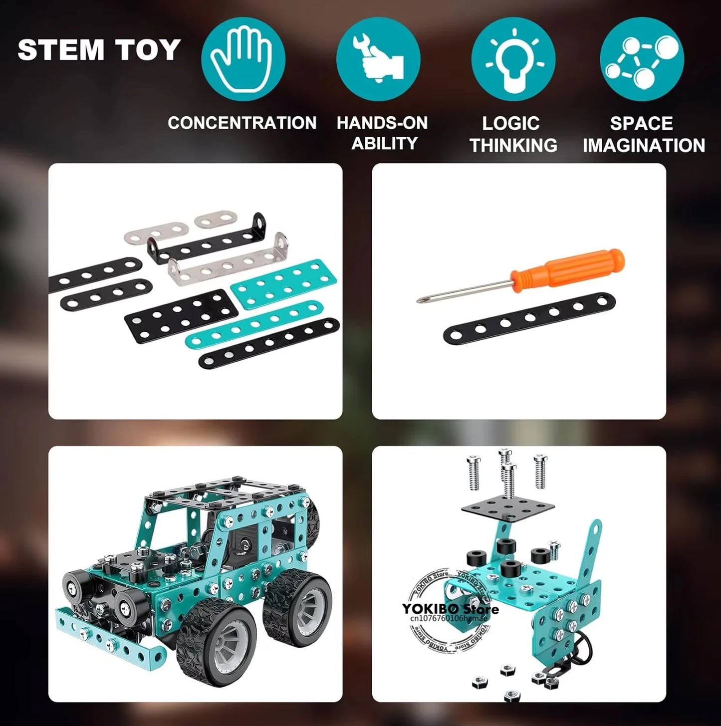 Metall Baukasten Auto - Technik Bauset für Kinder - Offroad Truck Modell zum Selberbauen
