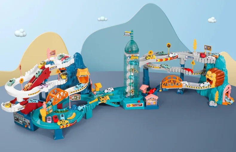 KBDFA Lion Theme Car Track für Kinder, Druckguss, Urlaubsgeschenke, Geburtstag, Hot Wheels, pädagogisches Rennspielzeug für Kinder, Rennwagen