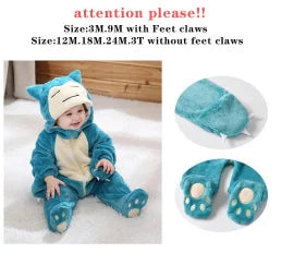 Miniso Pikachu Baby Overall Niedlicher Snorlax Strampler Kleinkind Säugling Neugeborenen Body Kinder Cosplay Winter Kapuzen Outfits