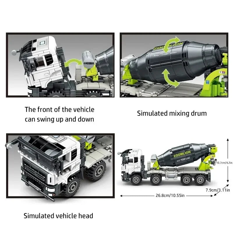 Bausteine Baufahrzeuge Set - Kran, Bagger, Bulldozer & Betonmischer