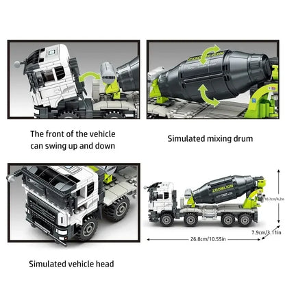 Bausteine Baufahrzeuge Set - Kran, Bagger, Bulldozer & Betonmischer
