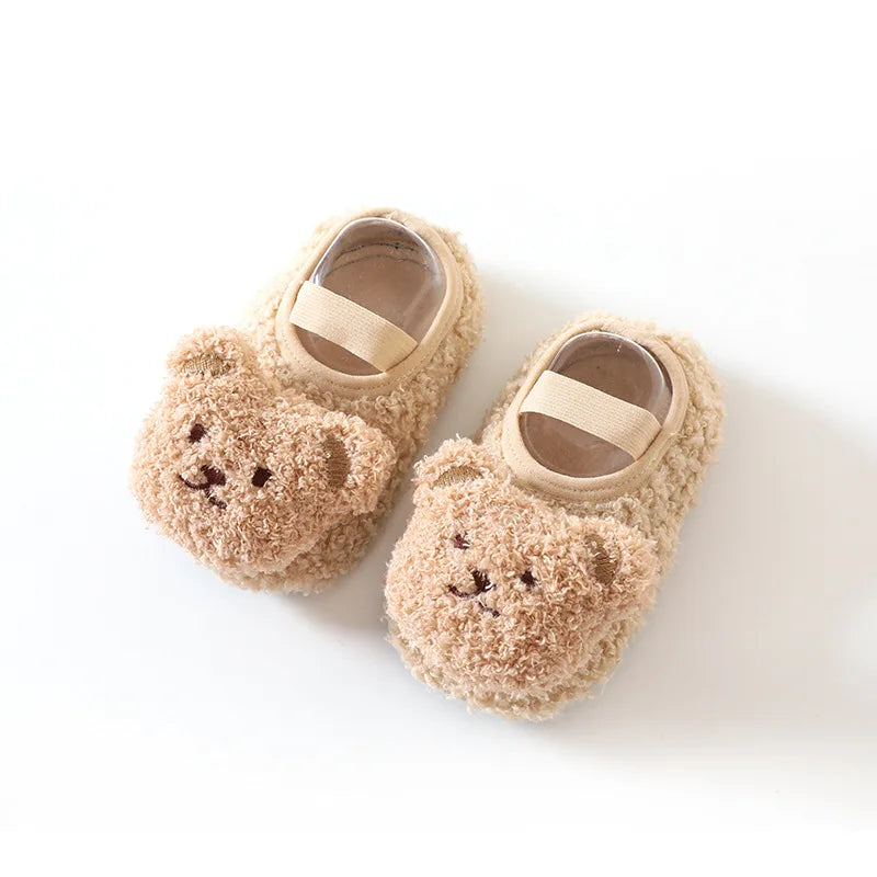 Warme Babyschühchen mit Bärchen - Weiche Rutschfeste Socken-Schuhe