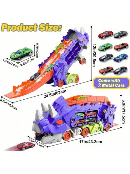 Dinosaurier Auto Rennbahn & Transporter - Mit 2 Metallautos
