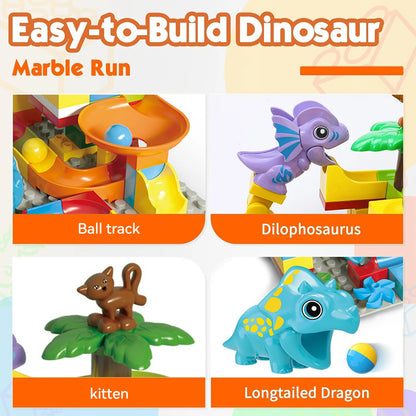 55PCS Große Bausteine Marmor Rennen Run Track Dinosaurier Und Große Ziegel Rolling Ball Rutsche Trichter Spielzeug Für Kinder pädagogisches Spielzeug