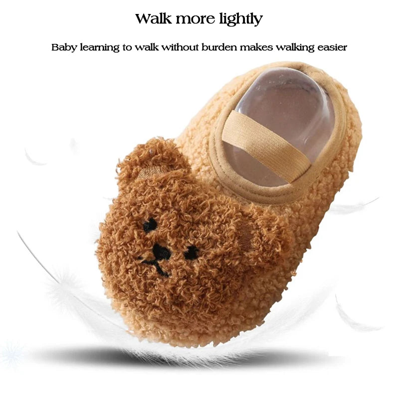 Warme Babyschühchen mit Bärchen - Weiche Rutschfeste Socken-Schuhe