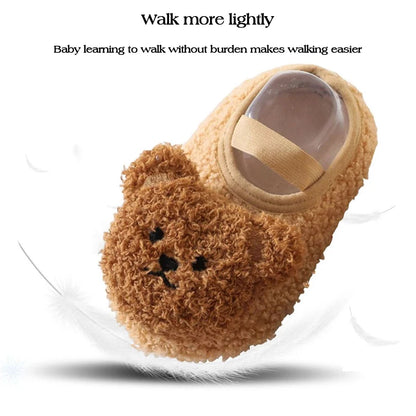 Warme Babyschühchen mit Bärchen - Weiche Rutschfeste Socken-Schuhe