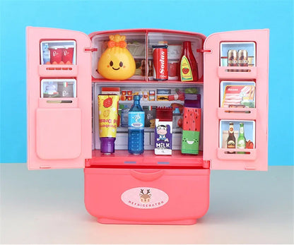 Kids Toy Fridge Mini Double Door Refrigerator Baby Toys Furniture Simulation Pretend Play Kitchen Toys Accessories Role Play