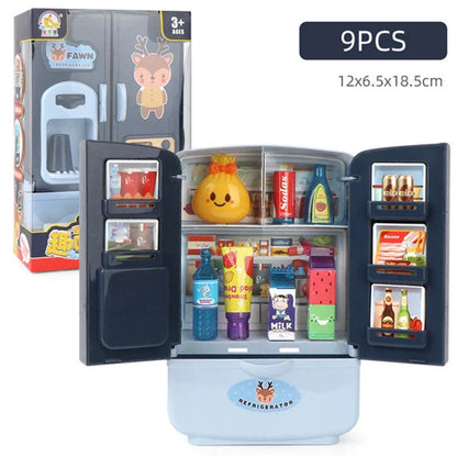 Kids Toy Fridge Mini Double Door Refrigerator Baby Toys Furniture Simulation Pretend Play Kitchen Toys Accessories Role Play