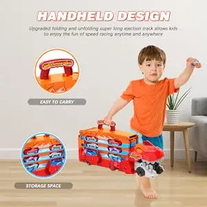 3-in-1 Dinosaurier Transport Truck mit Rennstrecke & 8 Autos - Ausklappbare 1,65 m Racebahn