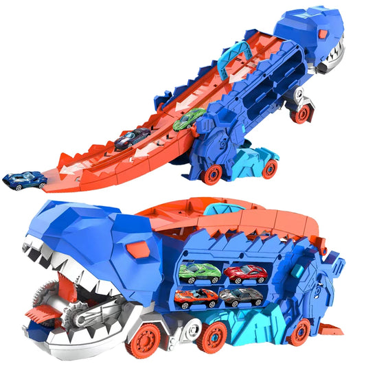 Dinosaurier Auto Rennbahn & Transporter - Mit 2 Metallautos