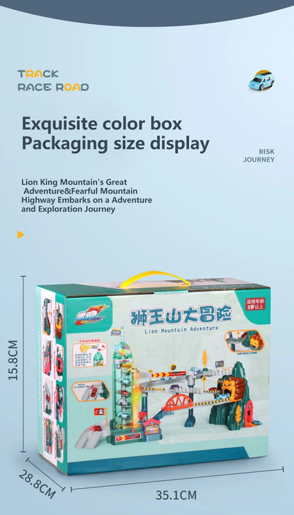 KBDFA Lion Theme Car Track für Kinder, Druckguss, Urlaubsgeschenke, Geburtstag, Hot Wheels, pädagogisches Rennspielzeug für Kinder, Rennwagen