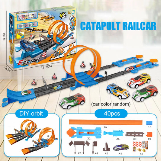 Stunt Geschwindigkeit Doppel Auto Räder Modell Spielzeug Für Kinder Racing Track Diy Montiert Schiene Kits Pädagogisches Interaktive Junge Kinder Spielzeug