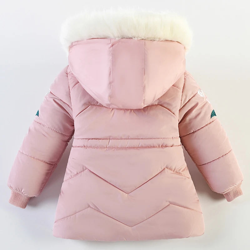 Winter Mädchen Jacke Futter Plus Samt Dicke Warm Halten Hülse Drucken Mit Kapuze Lange Stil Mäntel Für 4-6Y Kinder Baumwolle Schnee kleidung