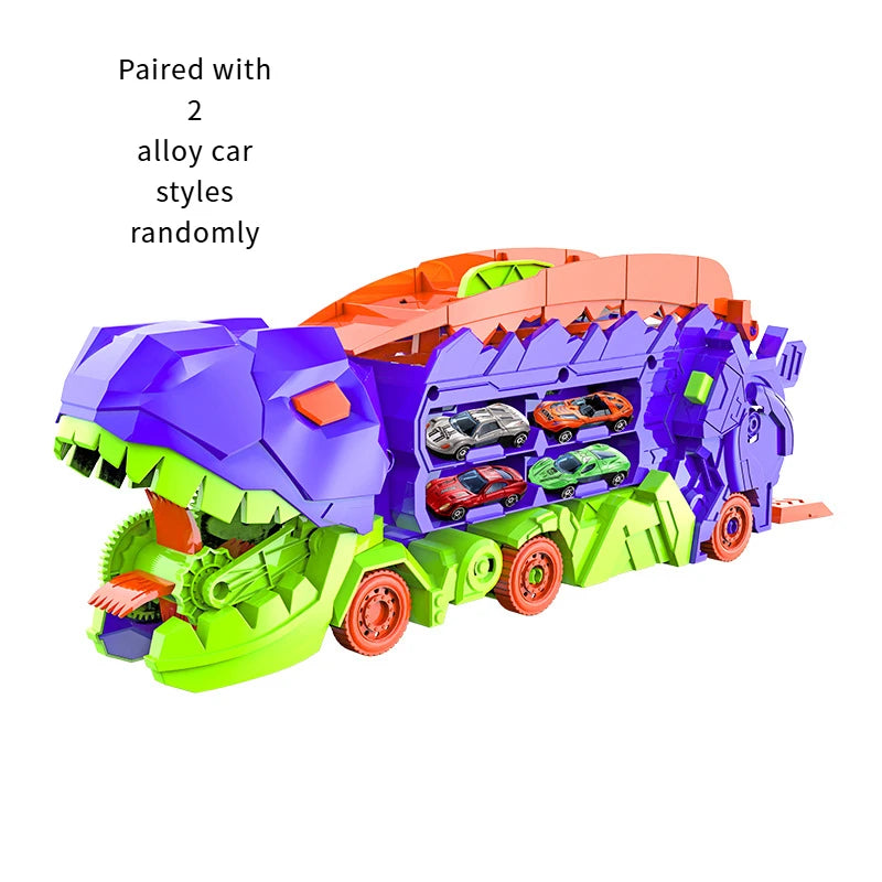 Dinosaurier Auto Rennbahn & Transporter - Mit 2 Metallautos