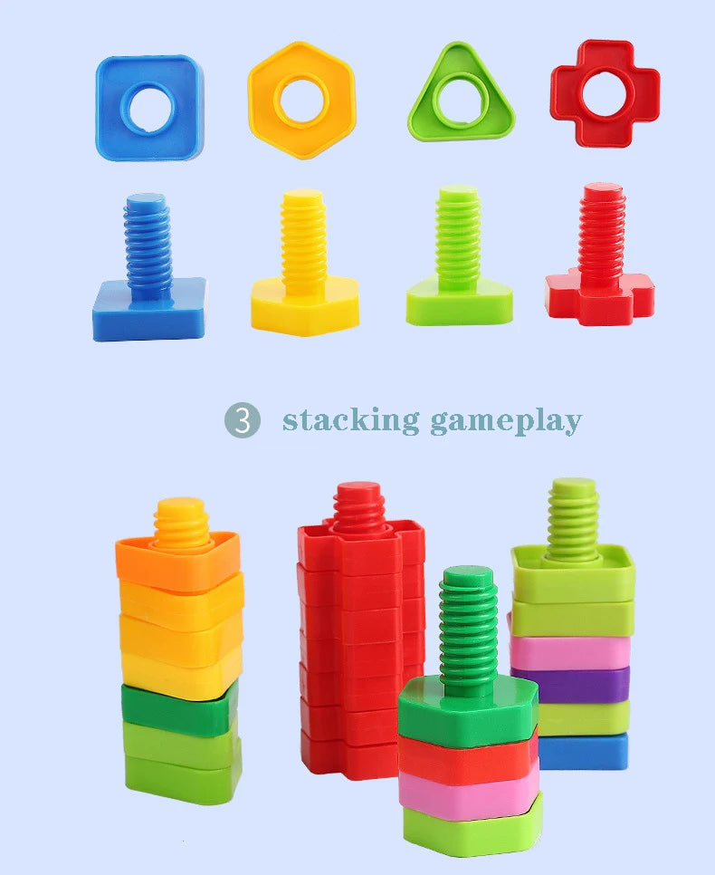 Schraub- & Steckspiel Lernspielzeug – Bunte Formen & Farben