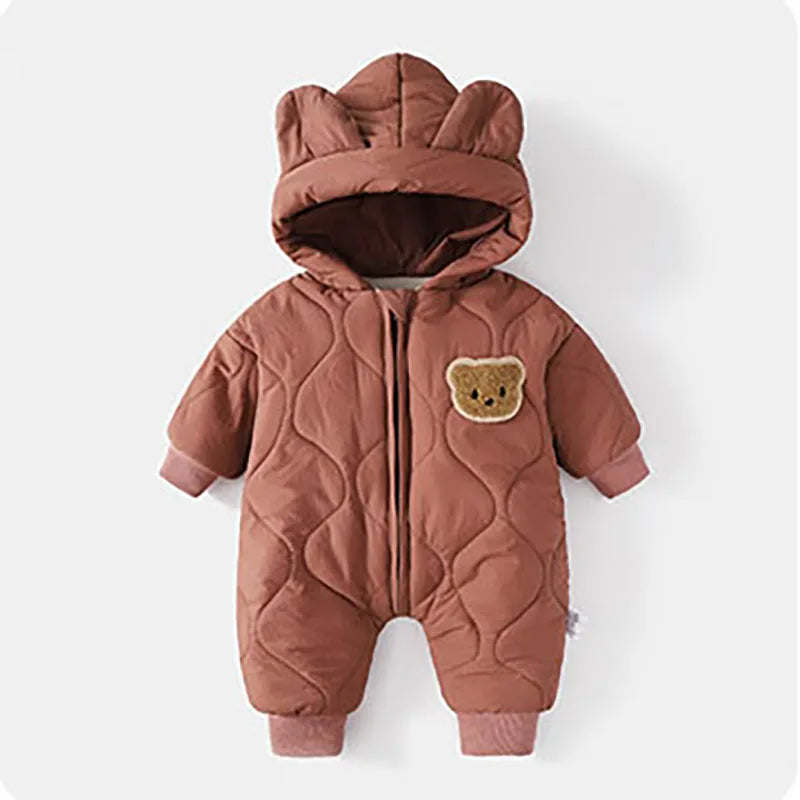    Winter Baby Outwear Kleidung Pelz Futter Warme Kleinkind Mädchen Jungen Strampler Cartoon Bär Infant Overall