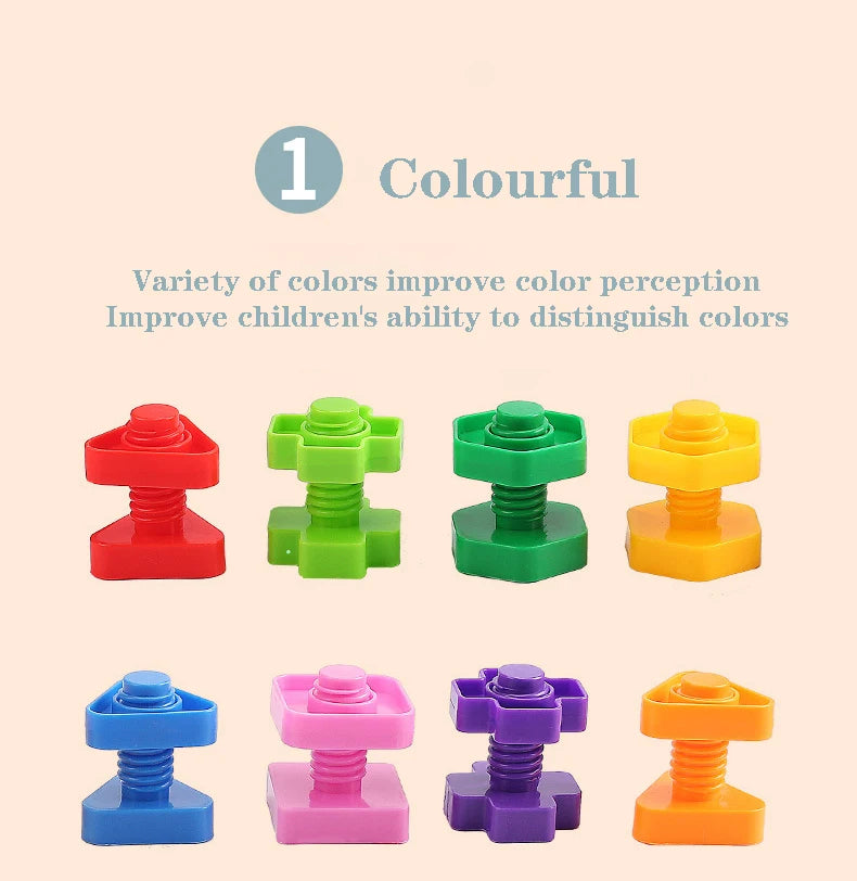 Schraub- & Steckspiel Lernspielzeug – Bunte Formen & Farben