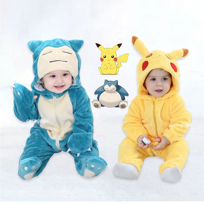 Miniso Pikachu Baby Overall Niedlicher Snorlax Strampler Kleinkind Säugling Neugeborenen Body Kinder Cosplay Winter Kapuzen Outfits