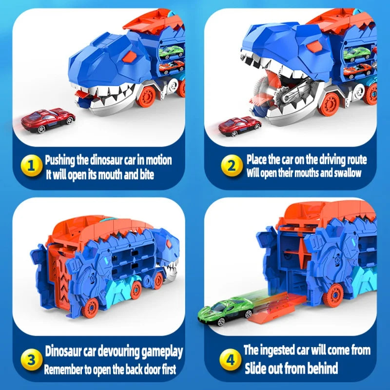 Dinosaurier Auto Rennbahn & Transporter - Mit 2 Metallautos