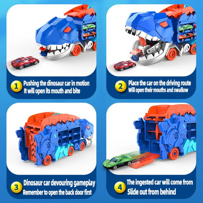Dinosaurier Auto Rennbahn & Transporter - Mit 2 Metallautos