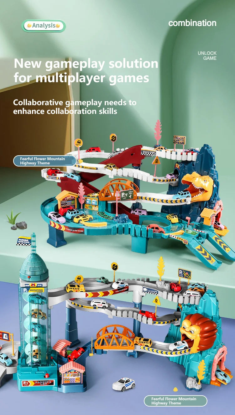 KBDFA Lion Theme Car Track für Kinder, Druckguss, Urlaubsgeschenke, Geburtstag, Hot Wheels, pädagogisches Rennspielzeug für Kinder, Rennwagen