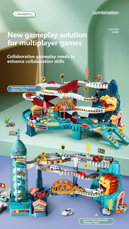 KBDFA Lion Theme Car Track für Kinder, Druckguss, Urlaubsgeschenke, Geburtstag, Hot Wheels, pädagogisches Rennspielzeug für Kinder, Rennwagen