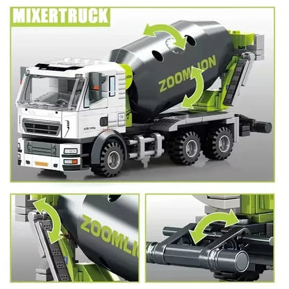 Bausteine Baufahrzeuge Set - Kran, Bagger, Bulldozer & Betonmischer
