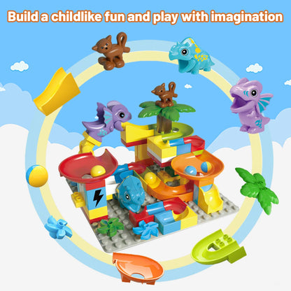55PCS Große Bausteine Marmor Rennen Run Track Dinosaurier Und Große Ziegel Rolling Ball Rutsche Trichter Spielzeug Für Kinder pädagogisches Spielzeug