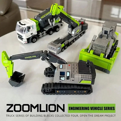 Bausteine Baufahrzeuge Set - Kran, Bagger, Bulldozer & Betonmischer