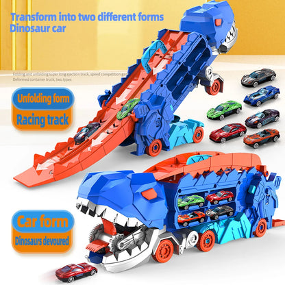 Dinosaurier Auto Rennbahn & Transporter - Mit 2 Metallautos