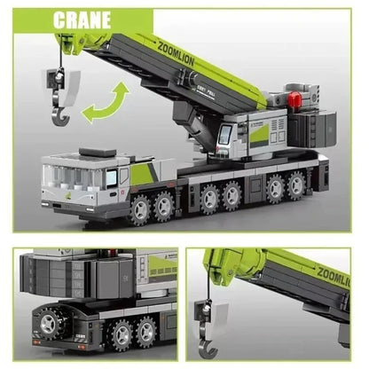 Bausteine Baufahrzeuge Set - Kran, Bagger, Bulldozer & Betonmischer