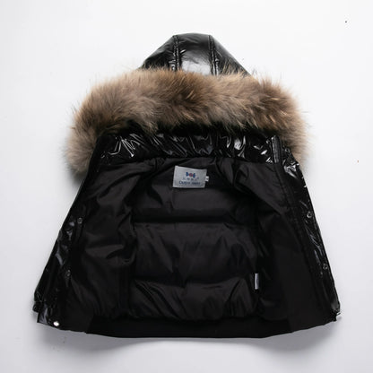 Kinder Winterjacke mit Fellkragen - Glänzend & Warm - Wasserdicht - 1-8 Jahre