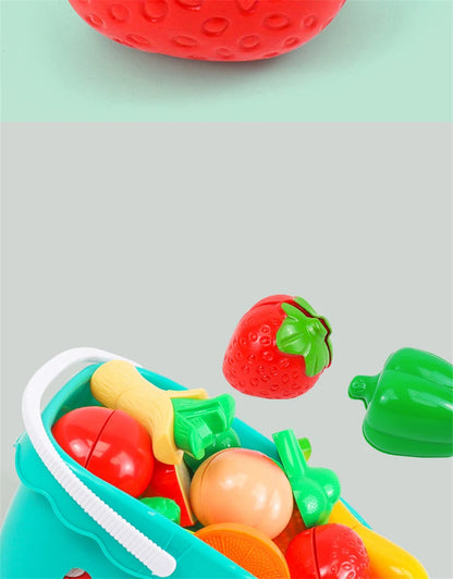 Kitchen Play House Toy Set Simulation Basket Fruit Vegetable Food Cutting Game Educational Kids Montessori Learning Girls Toy