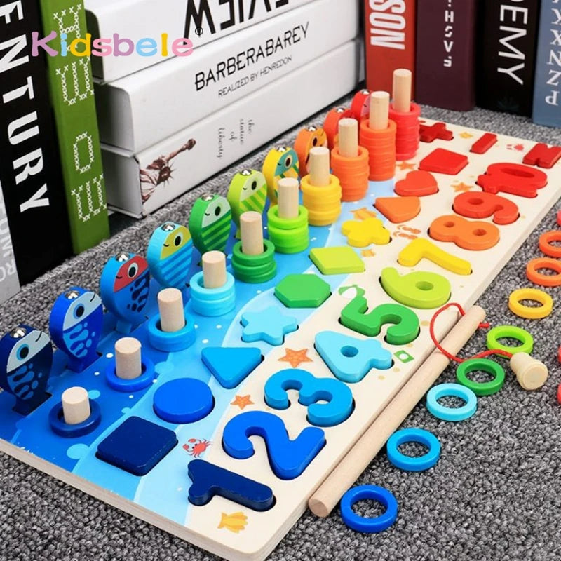 Montessori Lernspiel - Holz Zahlen, Formen & Angelspiel für Kinder