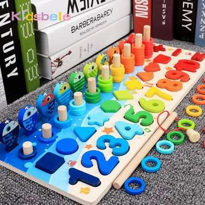 Montessori Lernspiel - Holz Zahlen, Formen & Angelspiel für Kinder